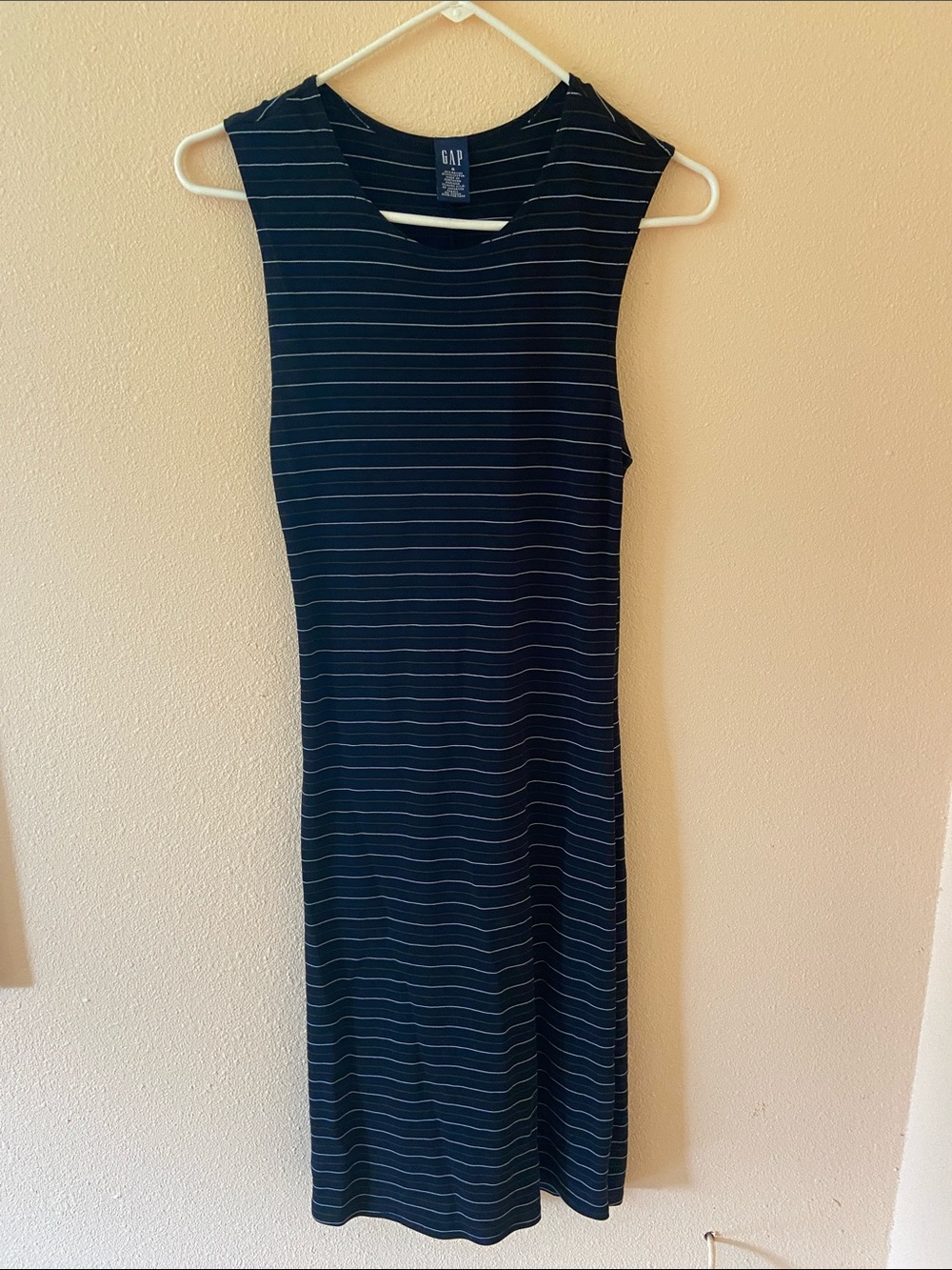 Women’s Long Black Striped Gap Dress, Sleeveless, Size Small, Stretch